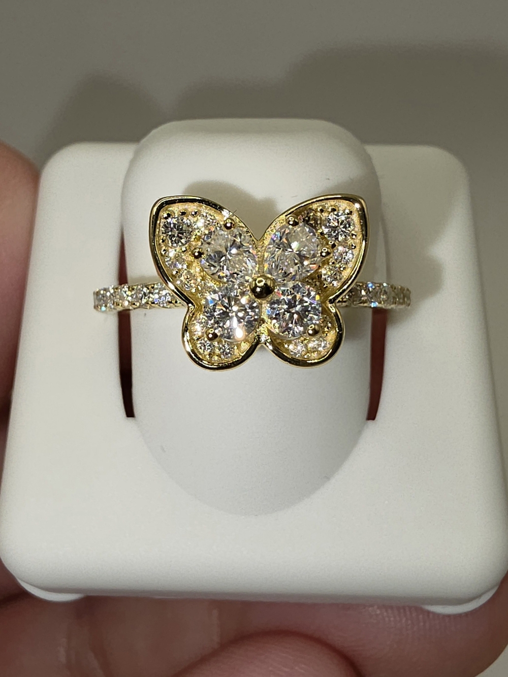 Gold Over S925 Moissanite Butterfly Pavé Ring Size 8